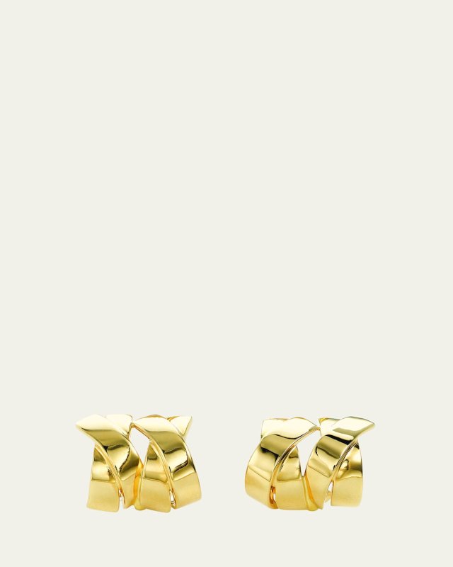 18K Yellow Gold Large Double X Clip On Earrings